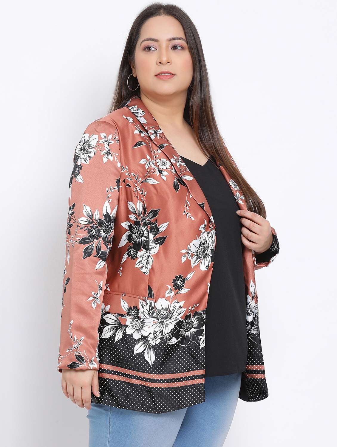 Brown Floral Casual Blazer - 17680099 -  Standard Image - 1