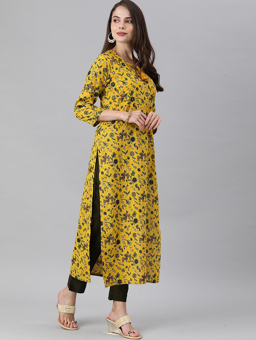 green cotton blend kurta pant set - 17680298 - Standard Image - 1