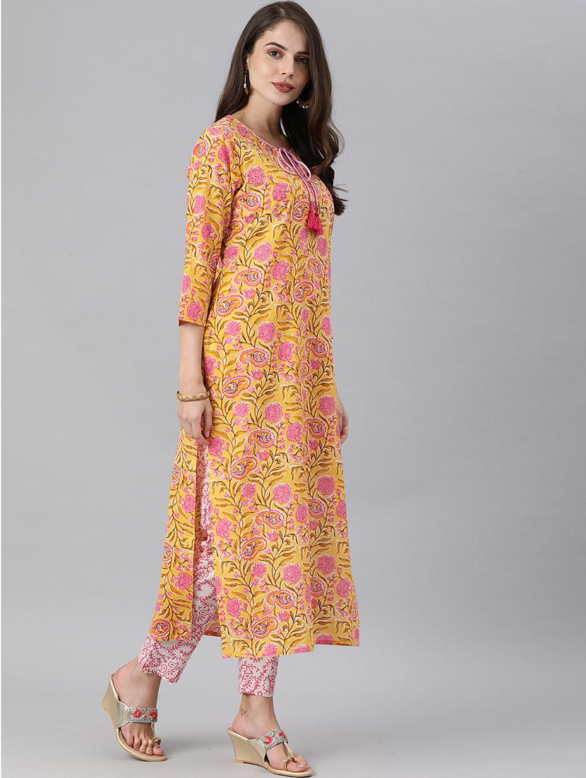 yellow cotton kurta pant set - 17680299 - Standard Image - 1
