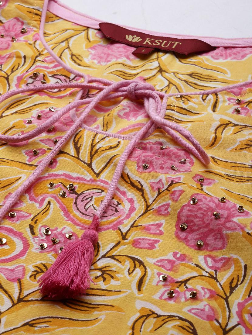 yellow cotton kurta pant set - 17680299 - Standard Image - 4