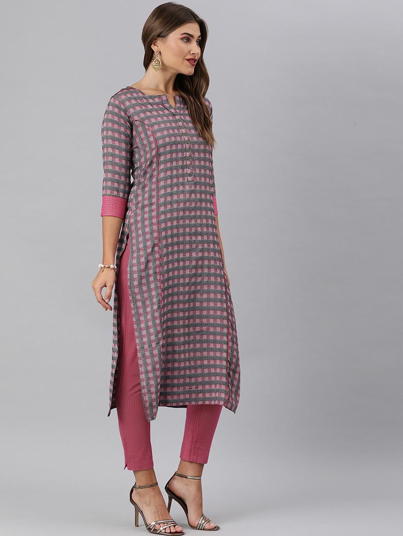grey cotton blend kurta pant set - 17680302 - Standard Image - 1