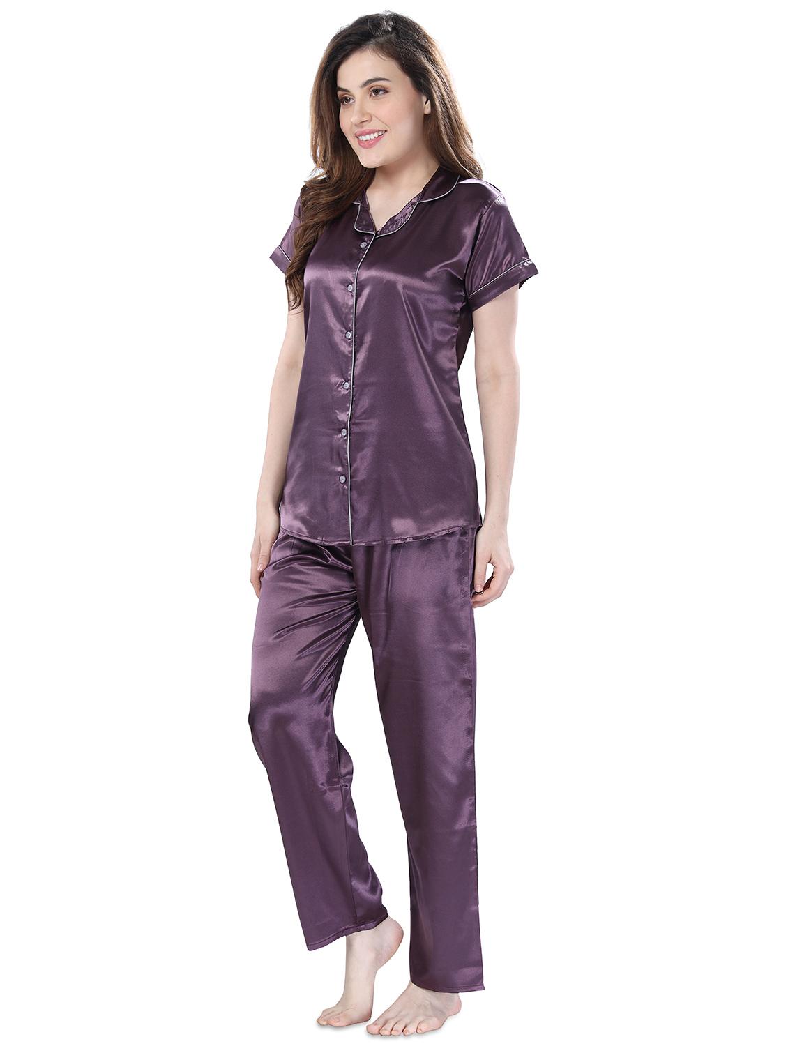 purple solid pyjama set nightwear set - 17683611 - Standard Image - 1