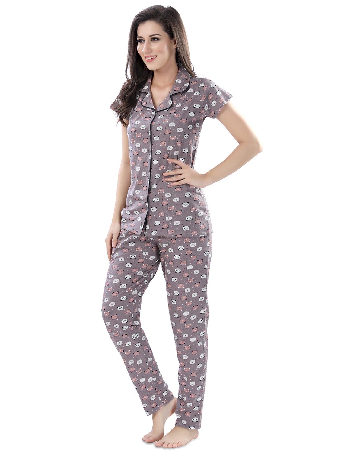 grey printed nightwear pajama set - 17683627 - Standard Image - 1