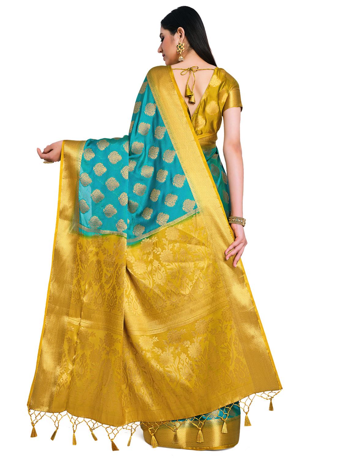 turquoise art silk kanjivaram saree with blouse - 17684578 - Standard Image - 1