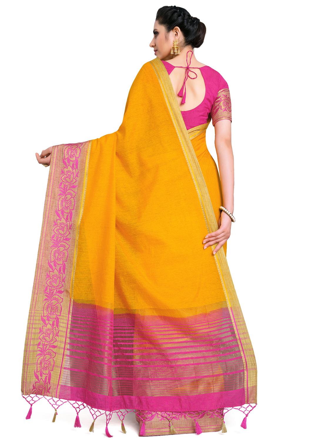 mustard linen banarasi saree with blouse - 17684596 -  Standard Image - 1