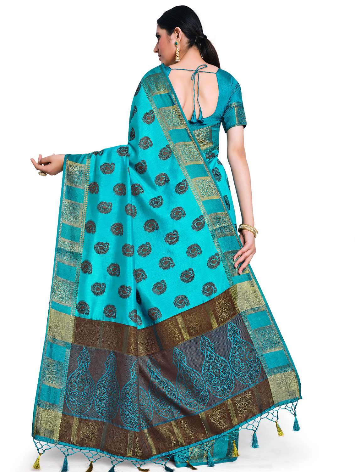 turquoise art silk kanjivaram saree with blouse - 17684601 -  Standard Image - 1
