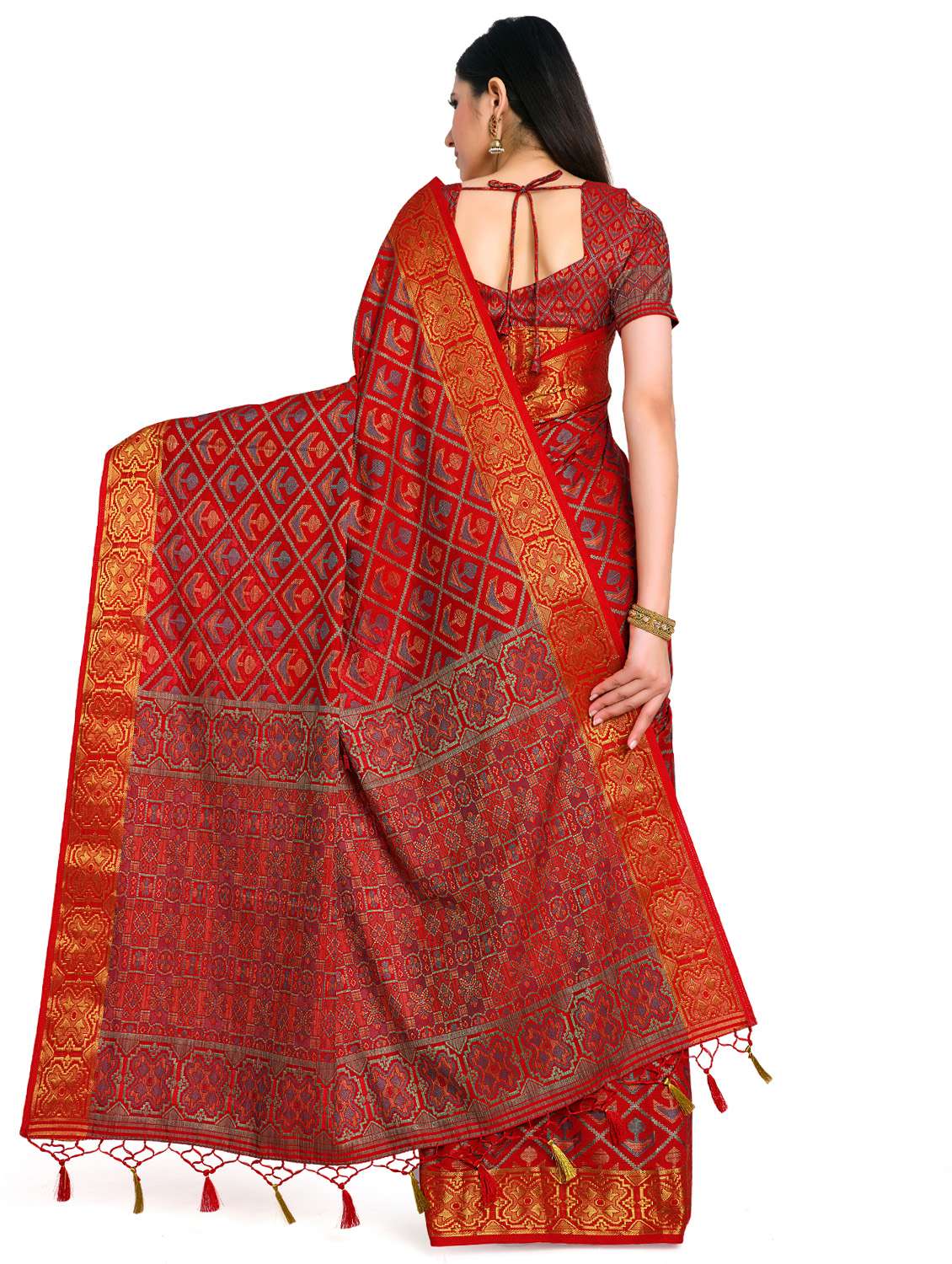 red art silk patola saree with blouse - 17684616 -  Standard Image - 1