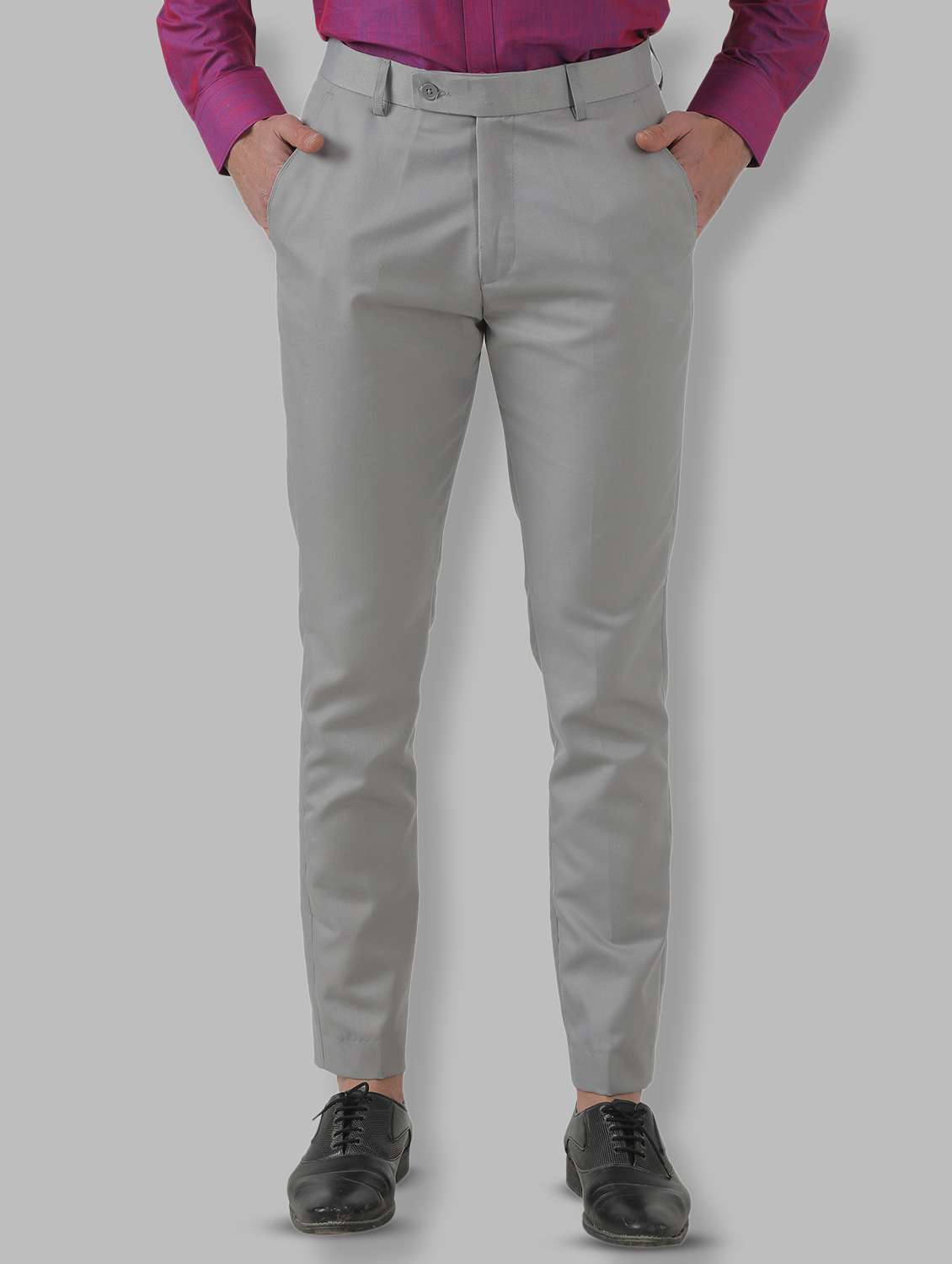 grey solid flat front formal trouser