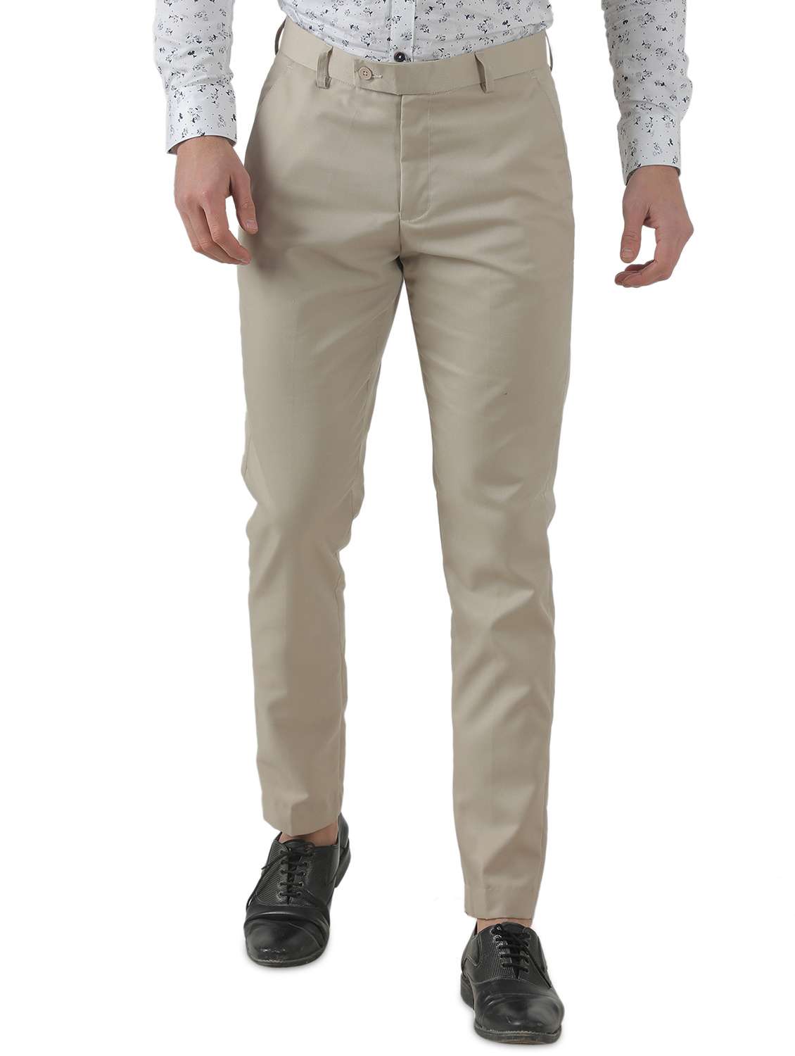 beige solid flat front formal trouser