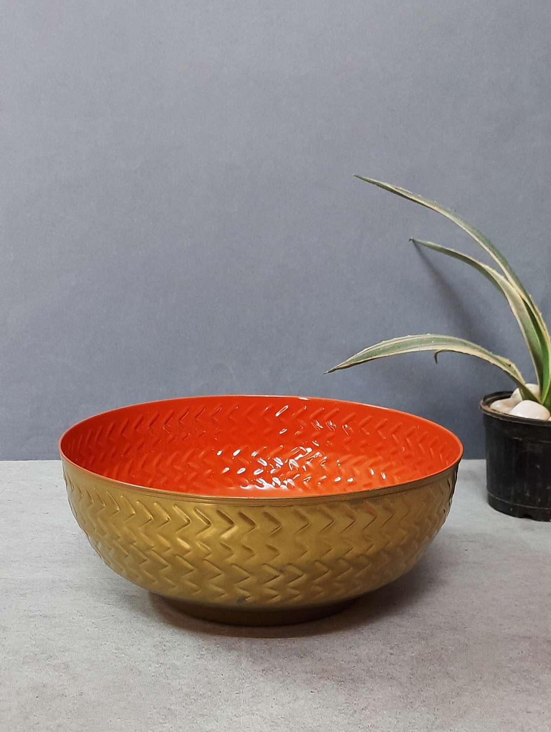 color palette orange metal bowl