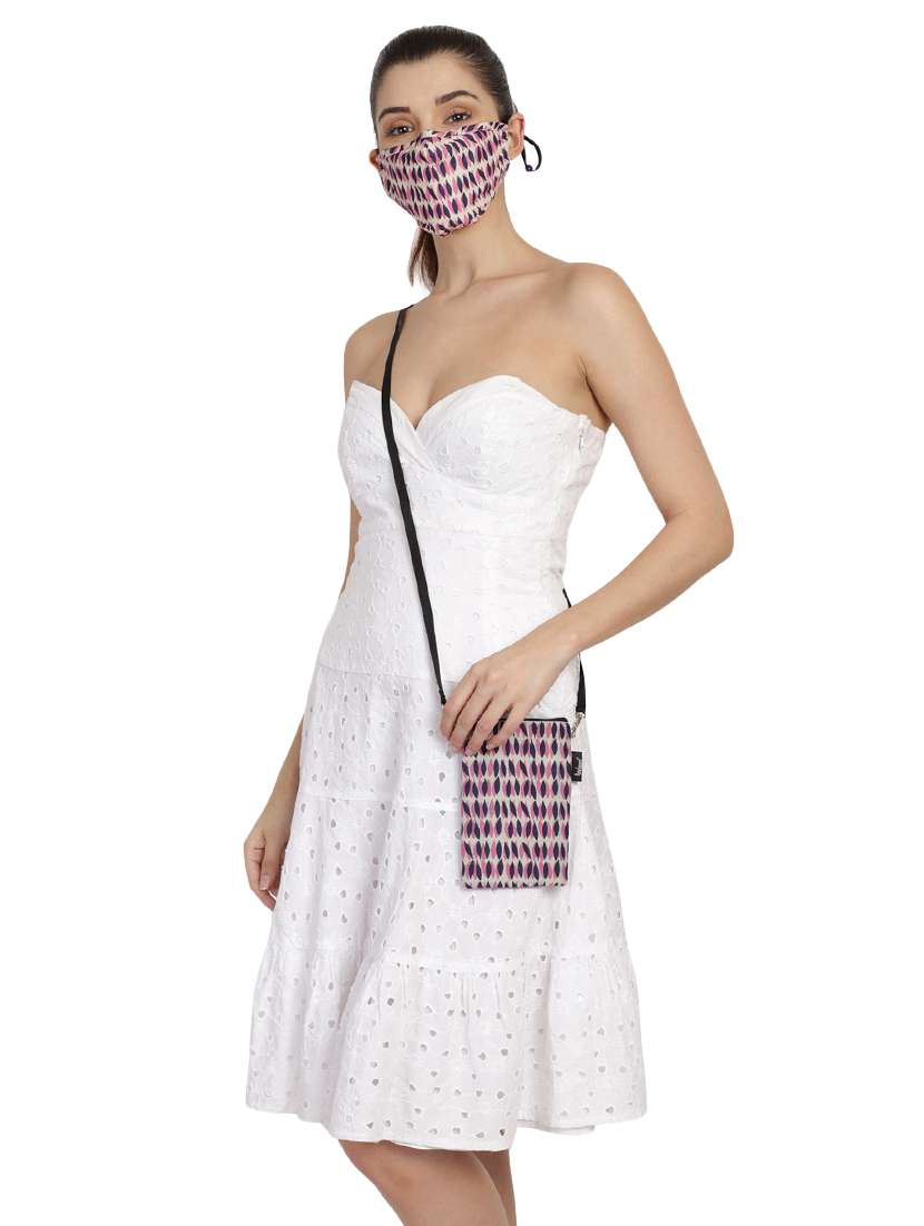 pink cotton printed women mask with mobile sling bag - 17686882 -  Standard Image - 1