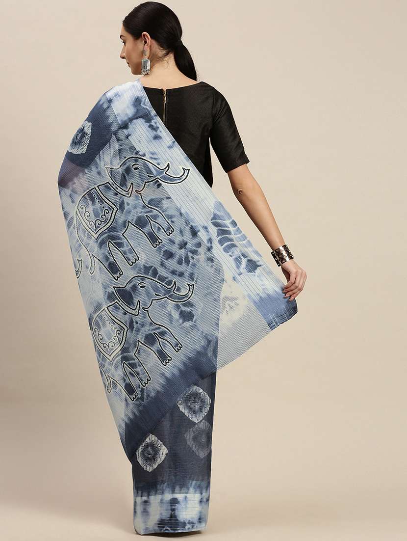 navy khadi kota doria saree with blouse - 17687291 -  Standard Image - 1