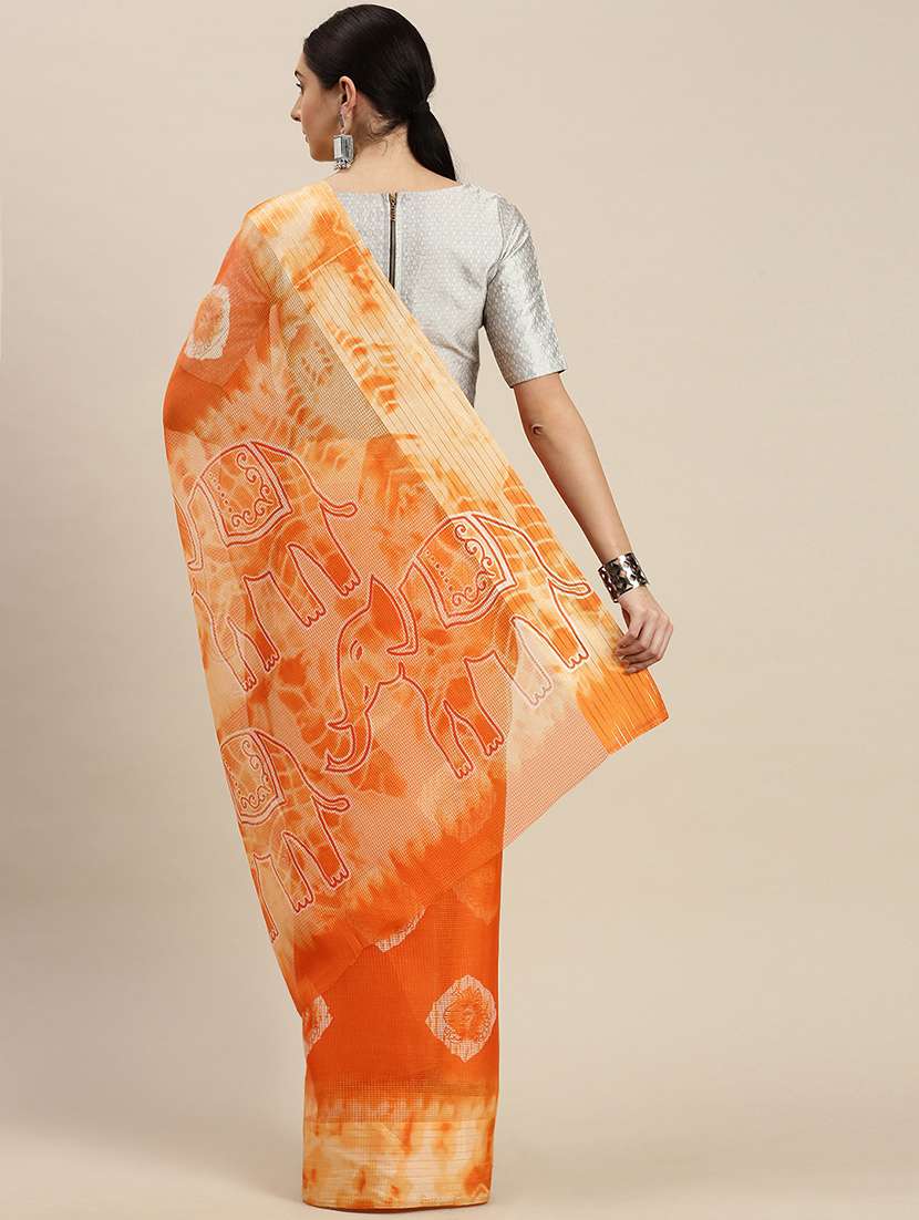 orange khadi kota doria saree with blouse - 17687292 -  Standard Image - 1