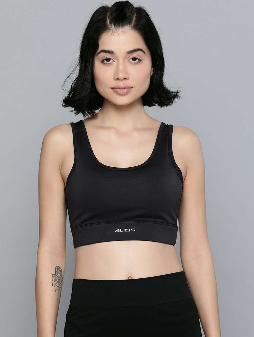 black cut out back sports bra