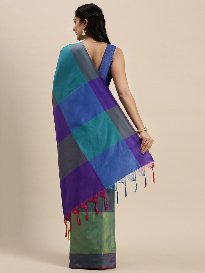 color block woven saree with blouse - 17689274 -  Standard Image - 1
