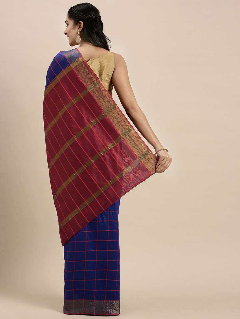checkered woven saree with blouse - 17689279 - Standard Image - 1