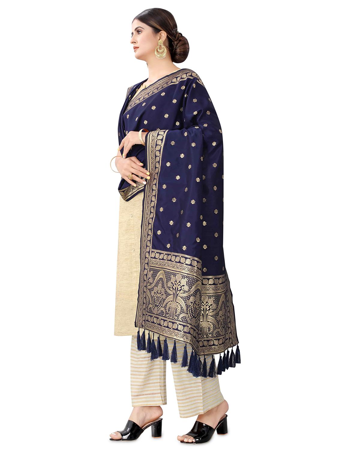 navy silk dupatta - 17690746 - Standard Image - 1