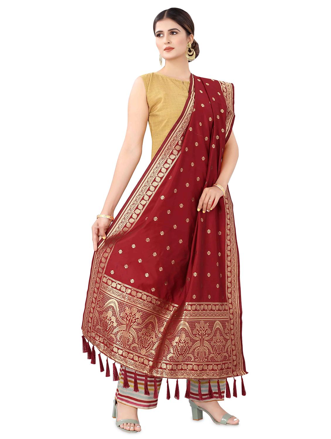 red silk dupatta - 17690750 - Standard Image - 1