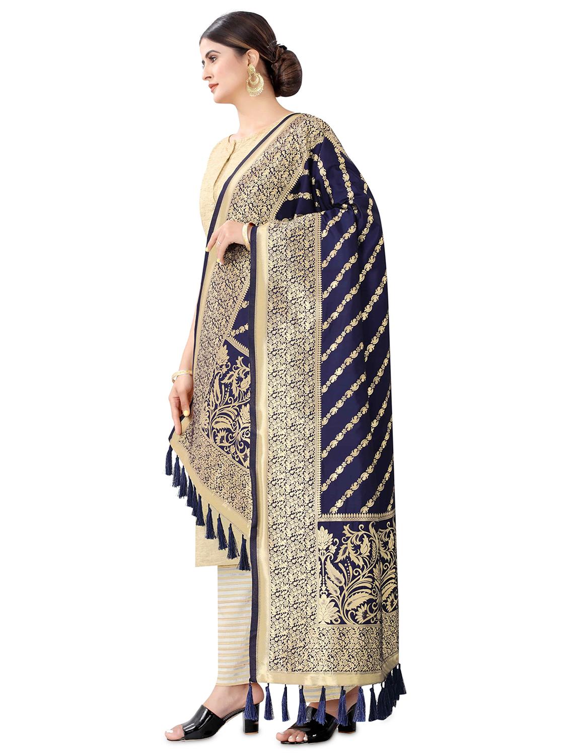 navy silk dupatta - 17690753 - Standard Image - 1