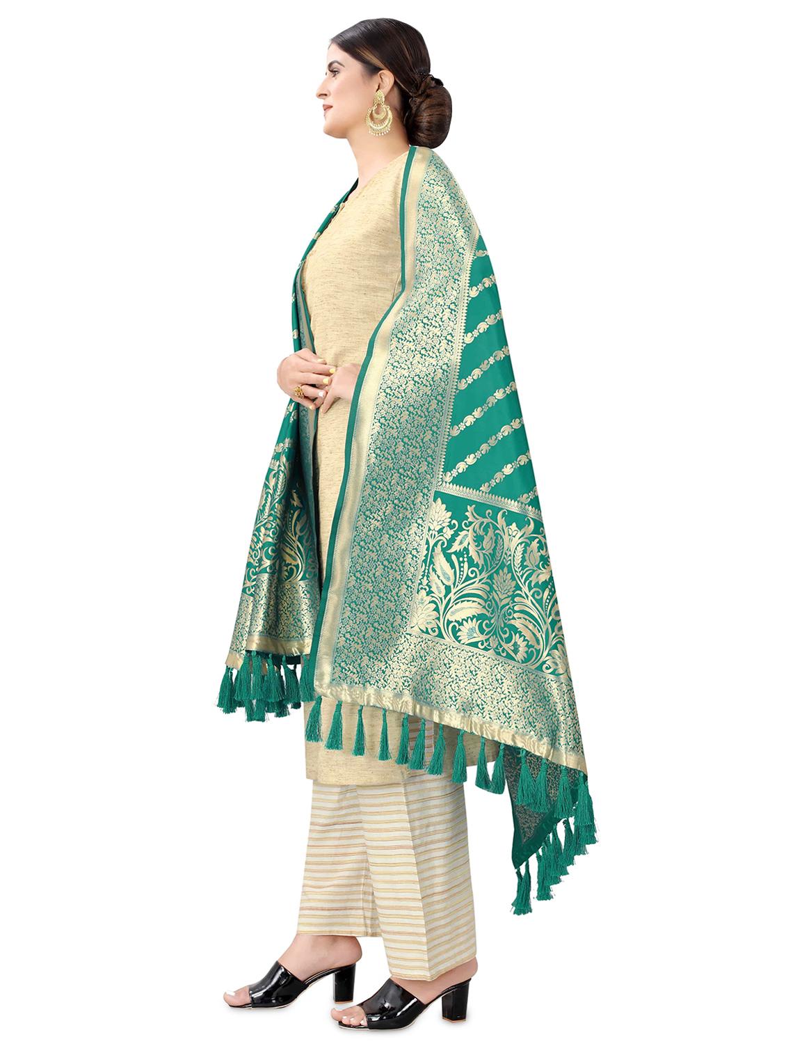 green self designed banarasi dupatta - 17690755 -  Standard Image - 1