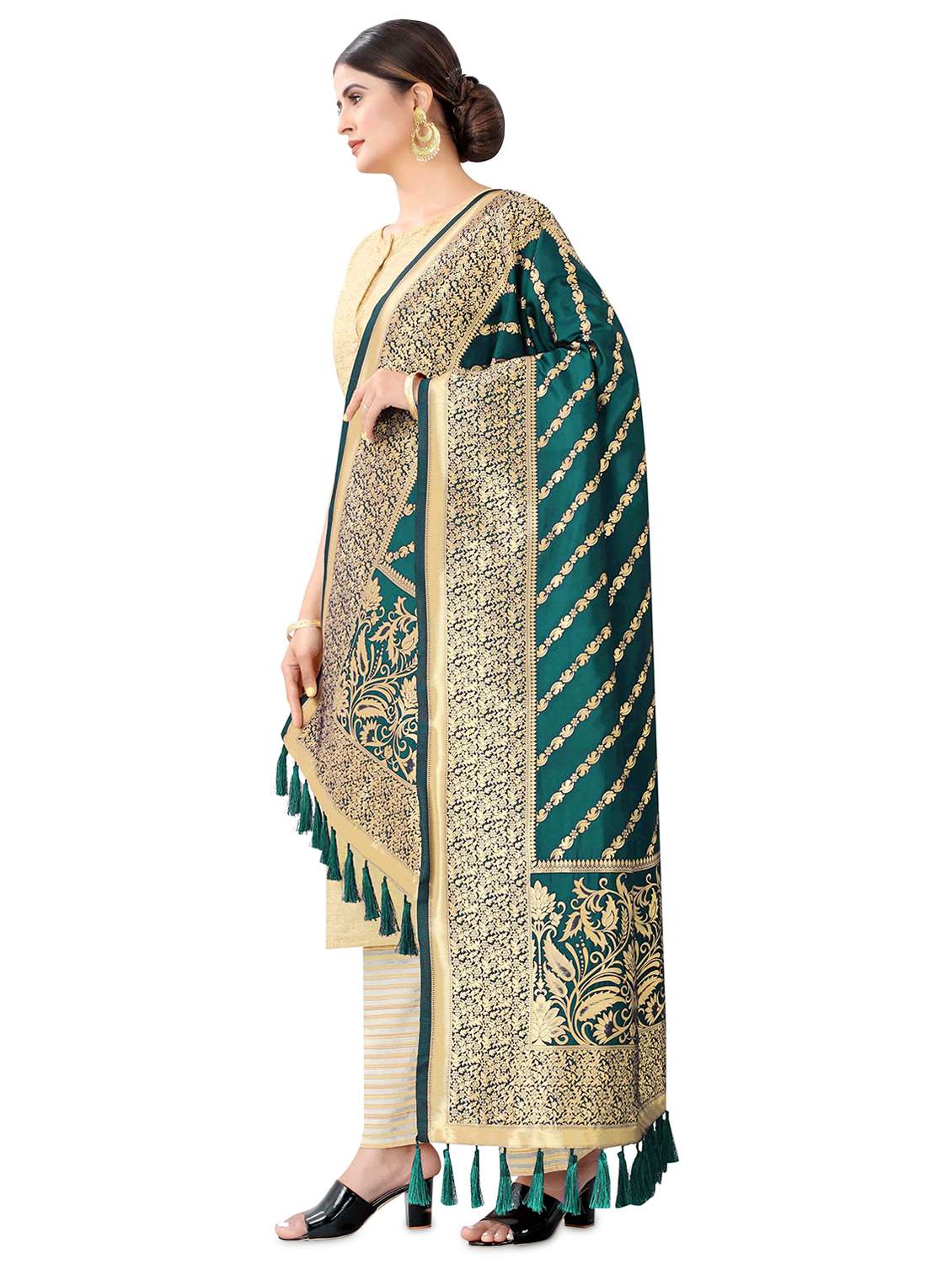 teal banarasi dupatta - 17690758 -  Standard Image - 1