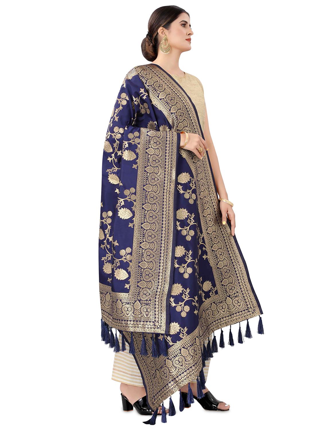 navy silk dupatta - 17690760 - Standard Image - 1