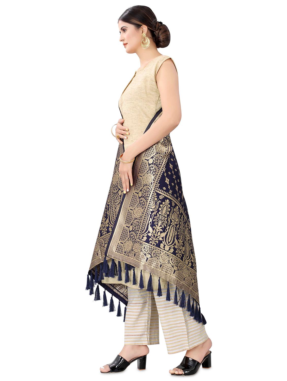 navy blue self designed banarasi dupatta - 17690774 - Standard Image - 1