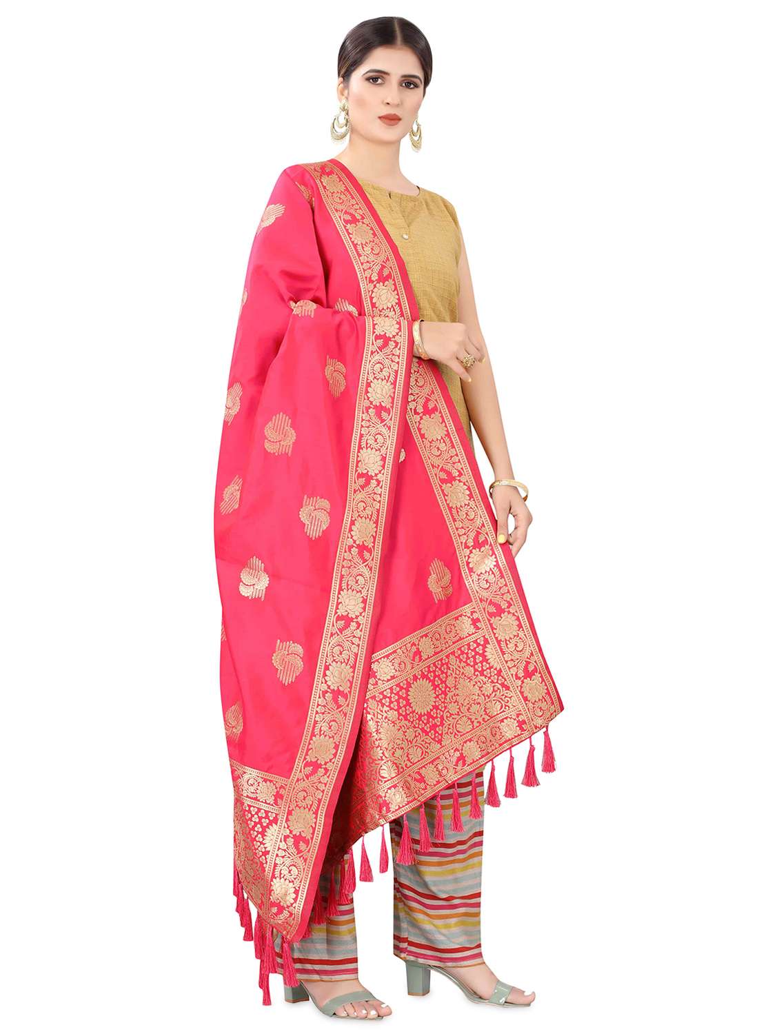 pink self designed banarasi dupatta - 17690784 -  Standard Image - 1