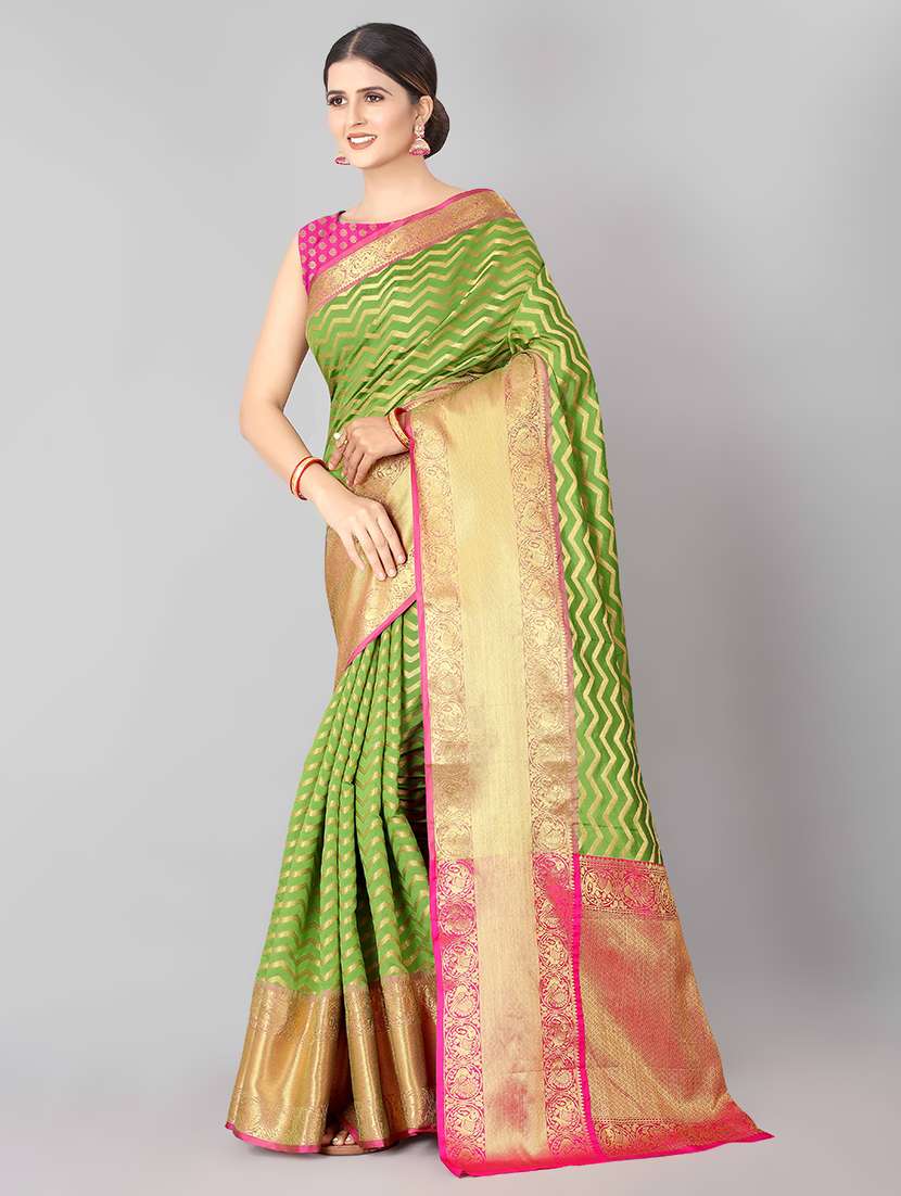 Women's Self Design Green Colored Saree - 17690821 -  Standard Image - 1