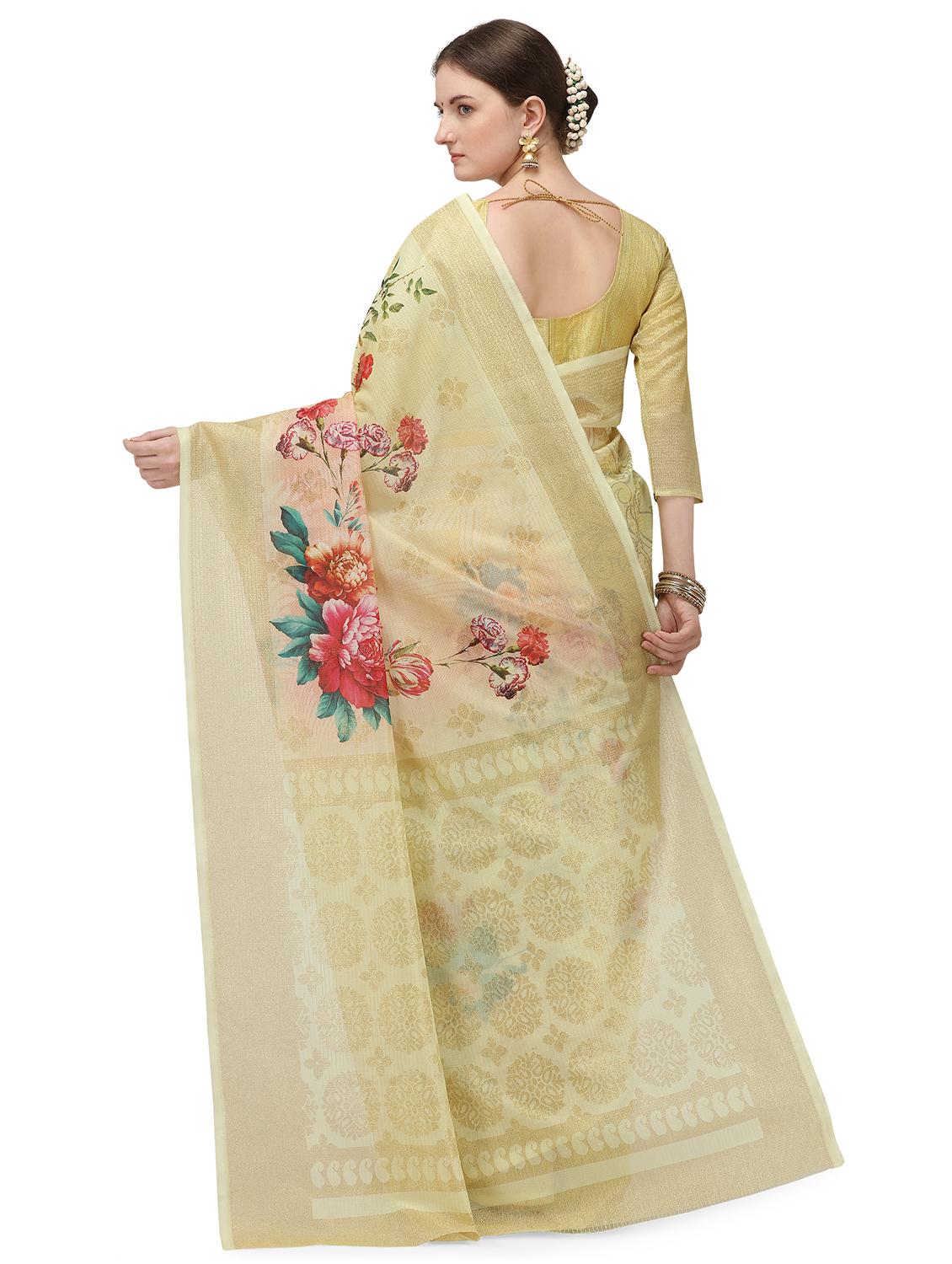 women's floral lime colored saree with blouse - 17690935 - Standard Image - 1