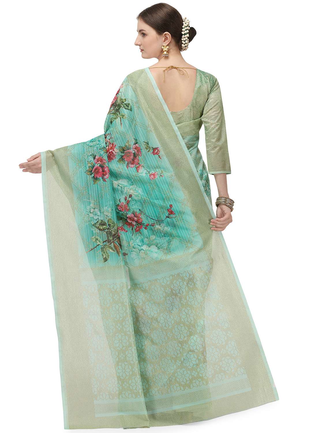 women floral bordered saree with blouse - 17690937 -  Standard Image - 1