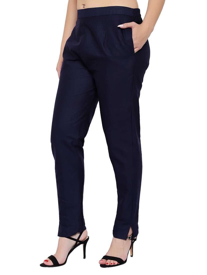 women solid high rise cigarette pant - 17691849 -  Standard Image - 1