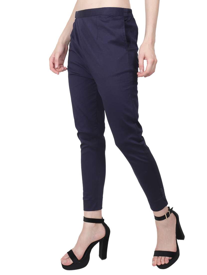 women solid mid rise cigarette pant - 17691853 -  Standard Image - 1