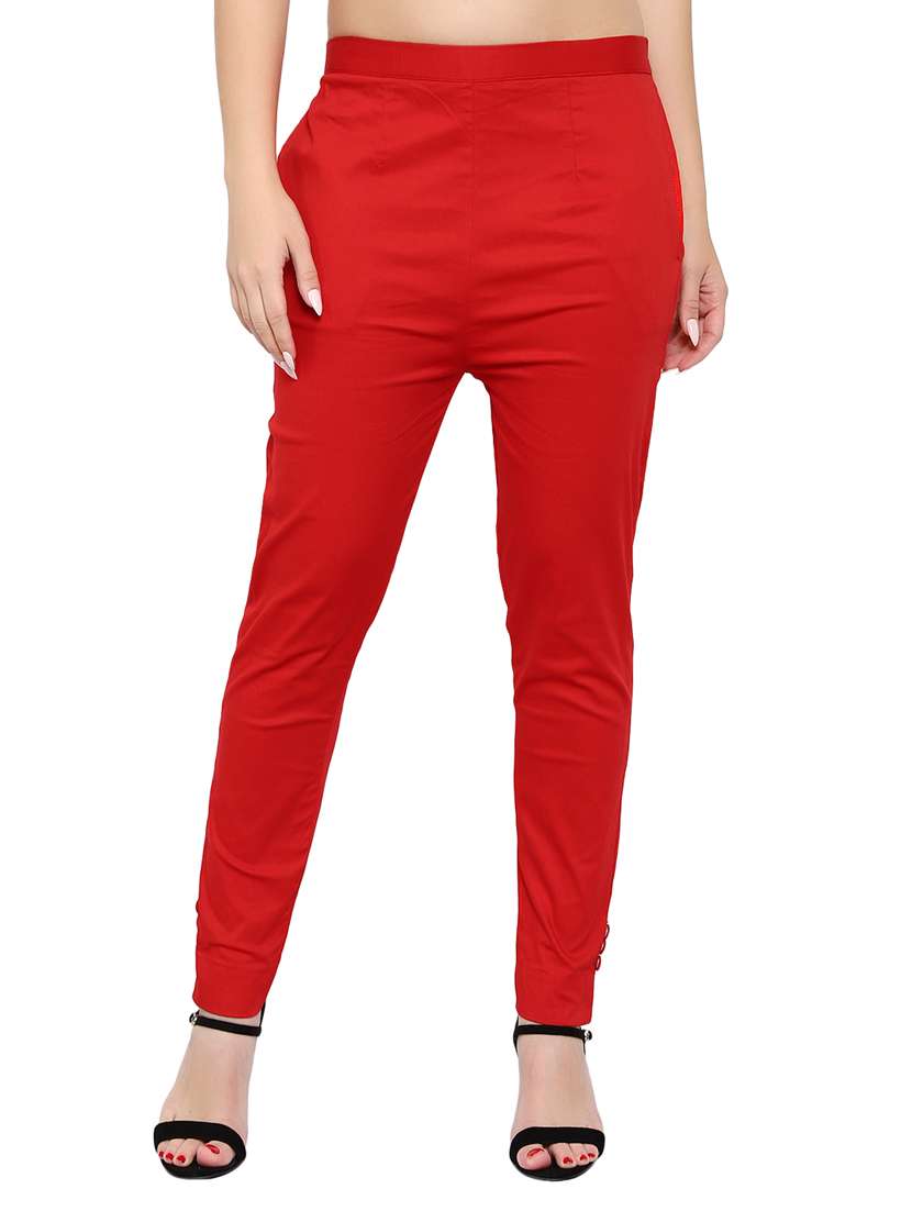 women solid mid rise cigarette pant
