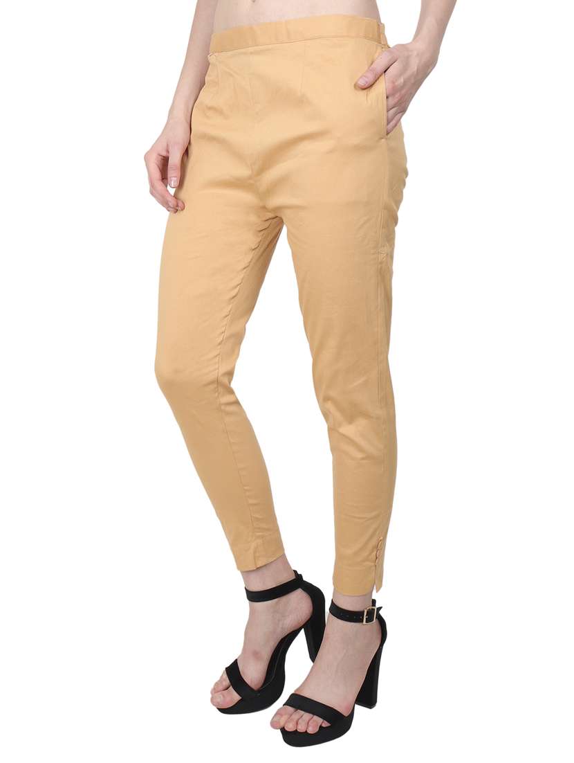women solid mid rise cigarette pant - 17691855 -  Standard Image - 1