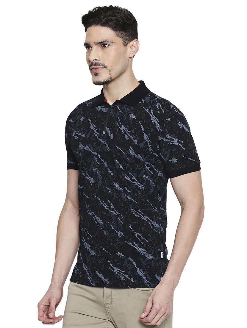 black printed polo t-shirt - 17692245 - Standard Image - 1