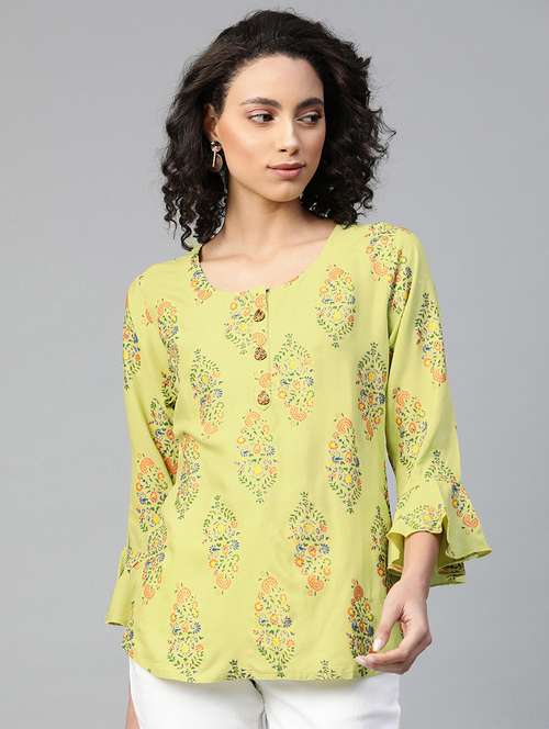 green bell sleeved printed tunic - 17692514 -  Standard Image - 0