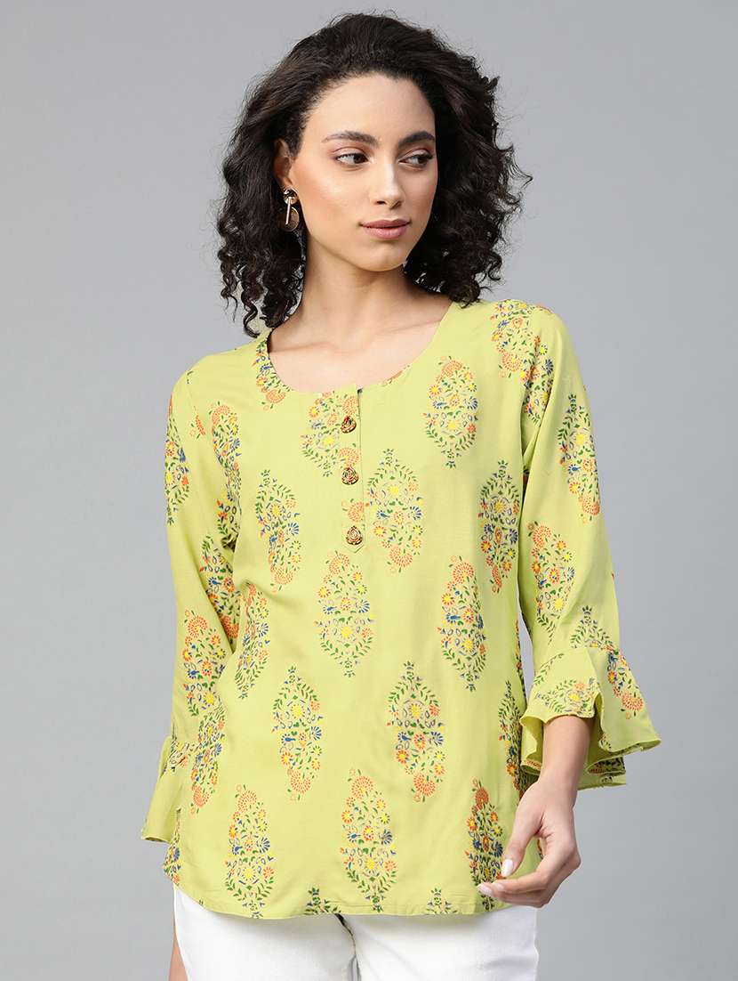 green bell sleeved printed tunic