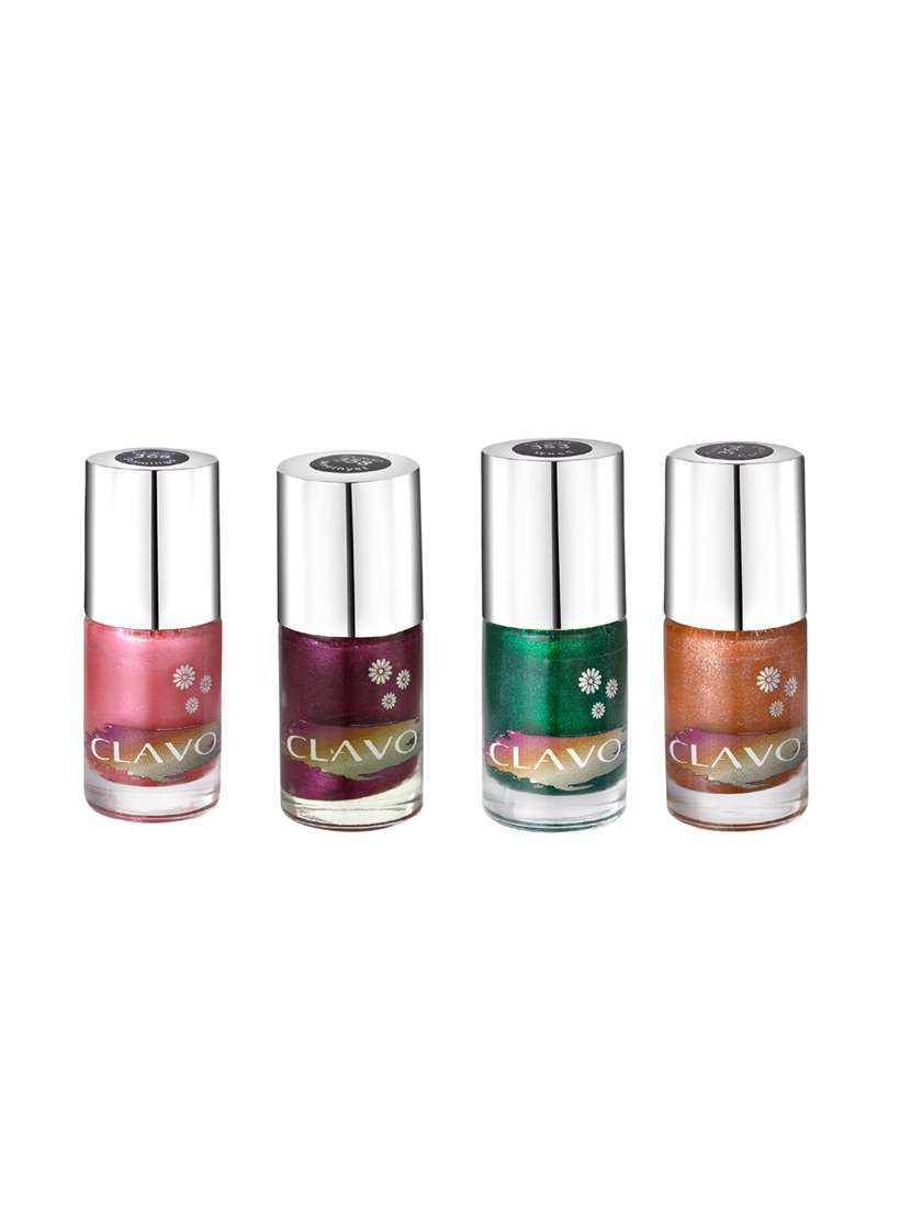 clavo fiery frost mini nail polish - combo of 4 - weed, cocktail, flamingo ,amythest