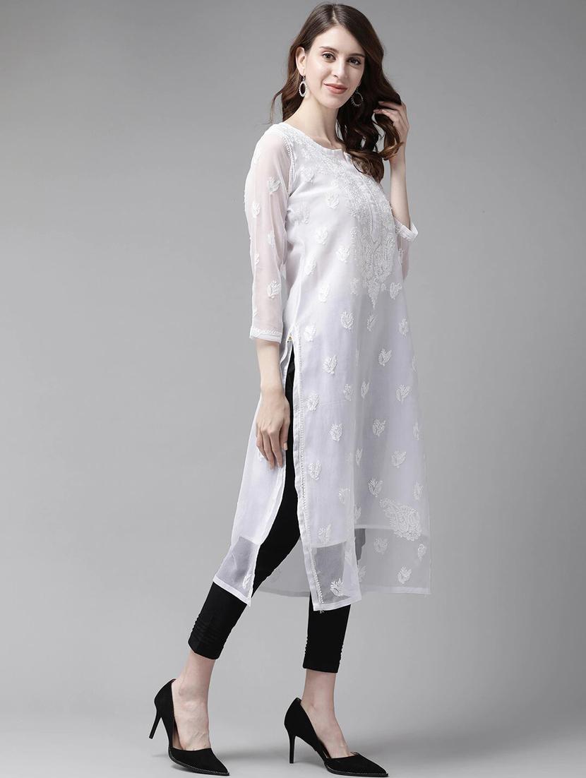 ada hand-embroidered white chikankari kurta pant set  - 17693829 -  Standard Image - 1