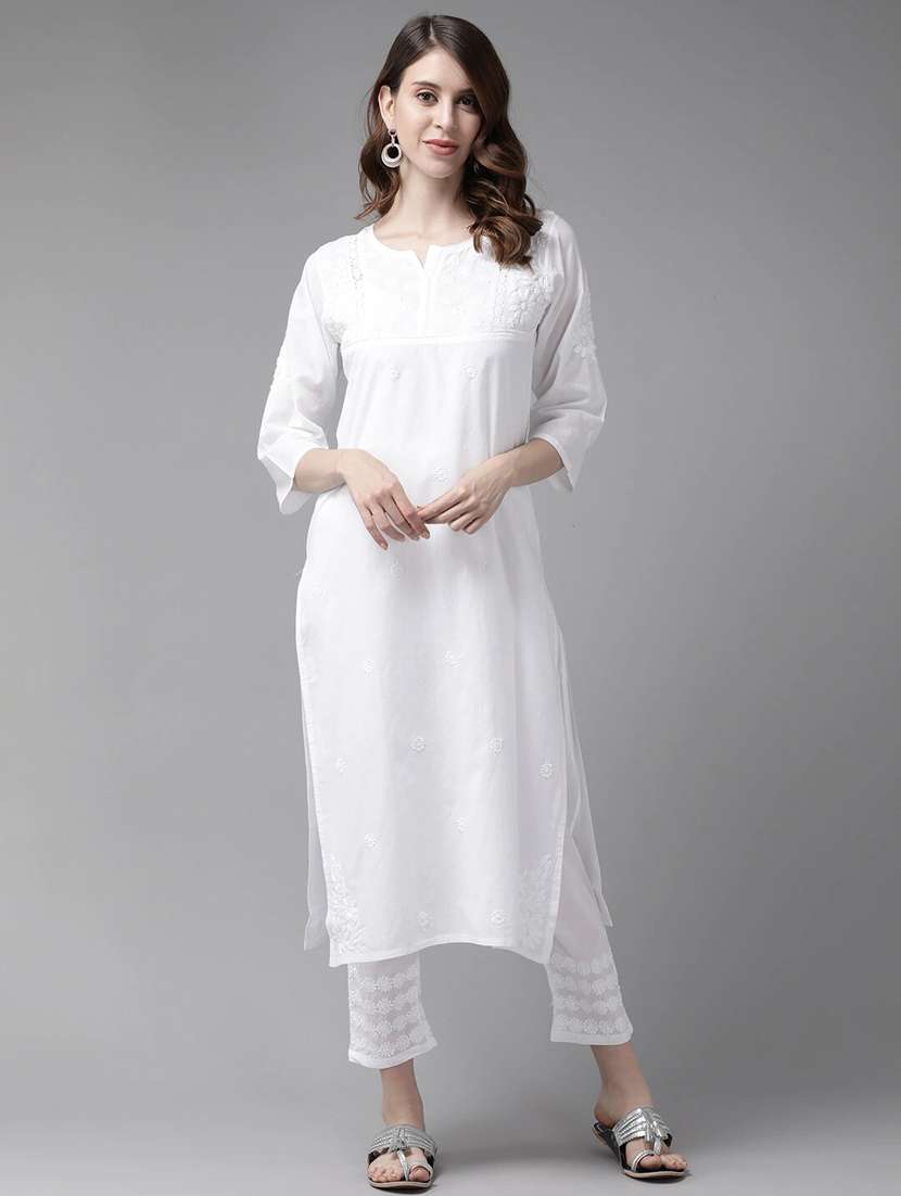 ada hand-embroidered white chikankari kurta palazzo set 