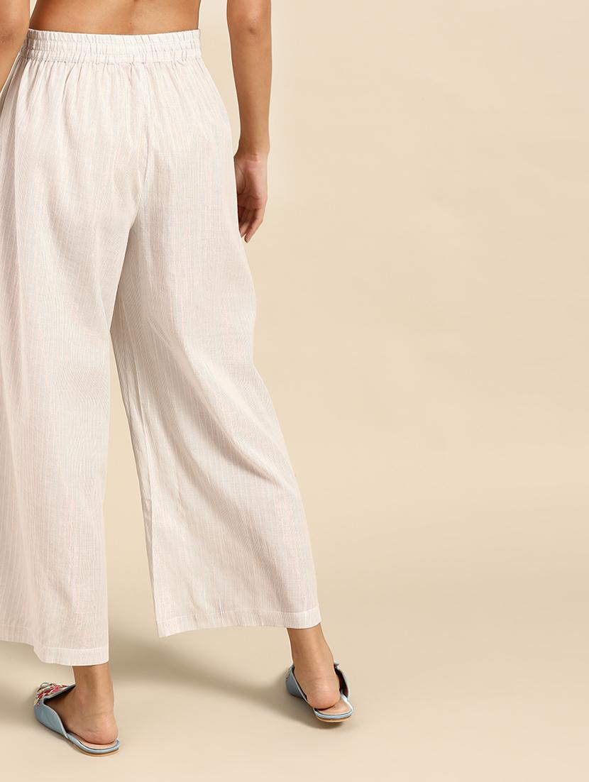 offwhite solid straight palazzo - 17694523 - Standard Image - 1