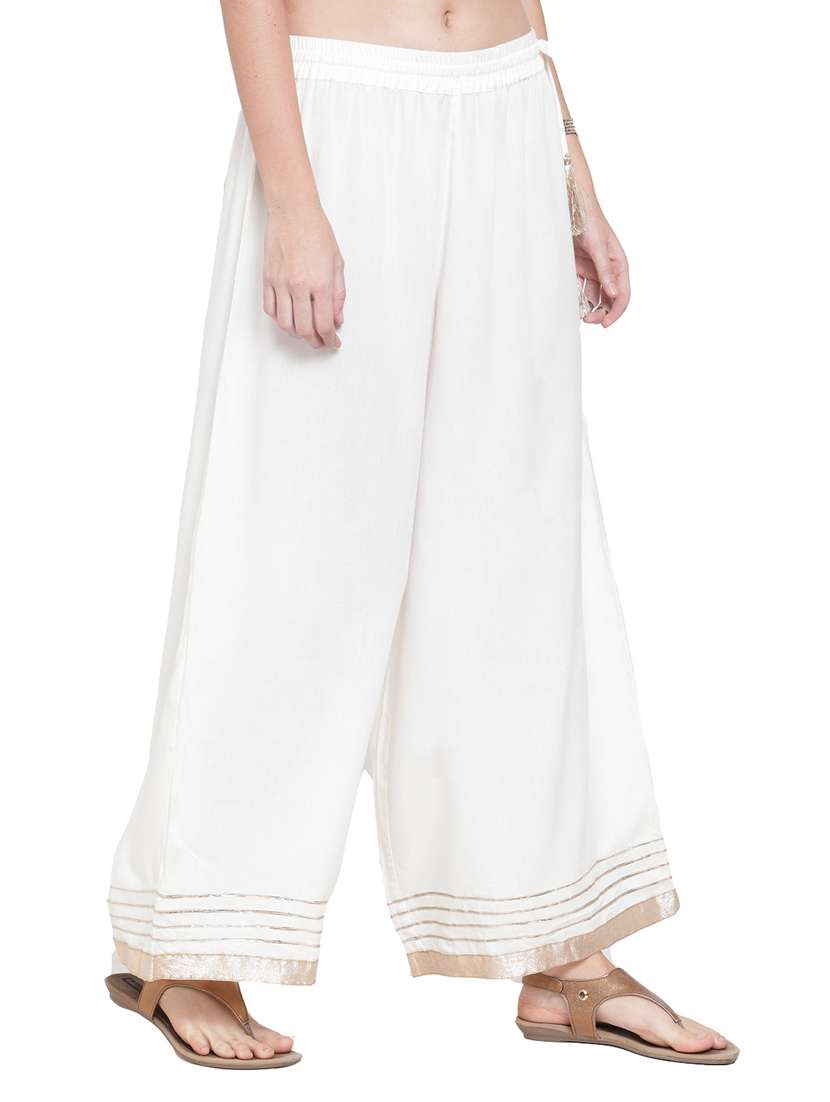offwhite solid flared palazzo - 17694531 -  Standard Image - 1