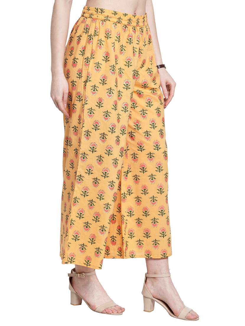 yellow printed straight palazzo - 17694550 - Standard Image - 1