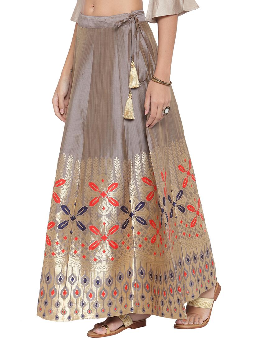 grey silk blend flared skirt - 17694569 - Standard Image - 1