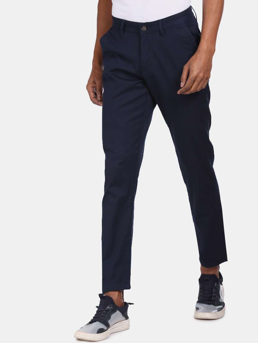 navy blue solid chinos - 17694635 - Standard Image - 1