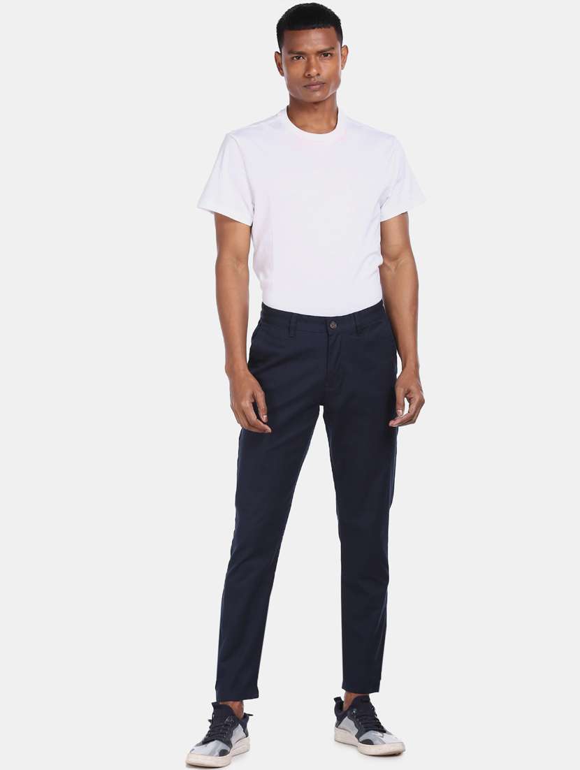 navy blue solid chinos - 17694635 - Standard Image - 4