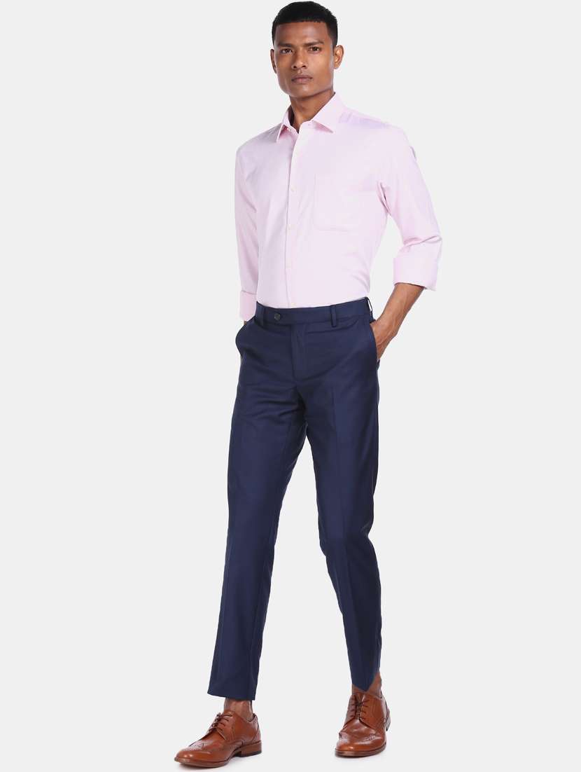 blue solid flat front formal trouser - 17694639 - Standard Image - 4