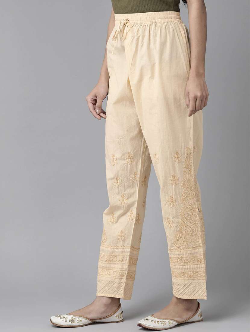 ada hand-embroidered beige chikankari tapered pant - 17694801 -  Standard Image - 1