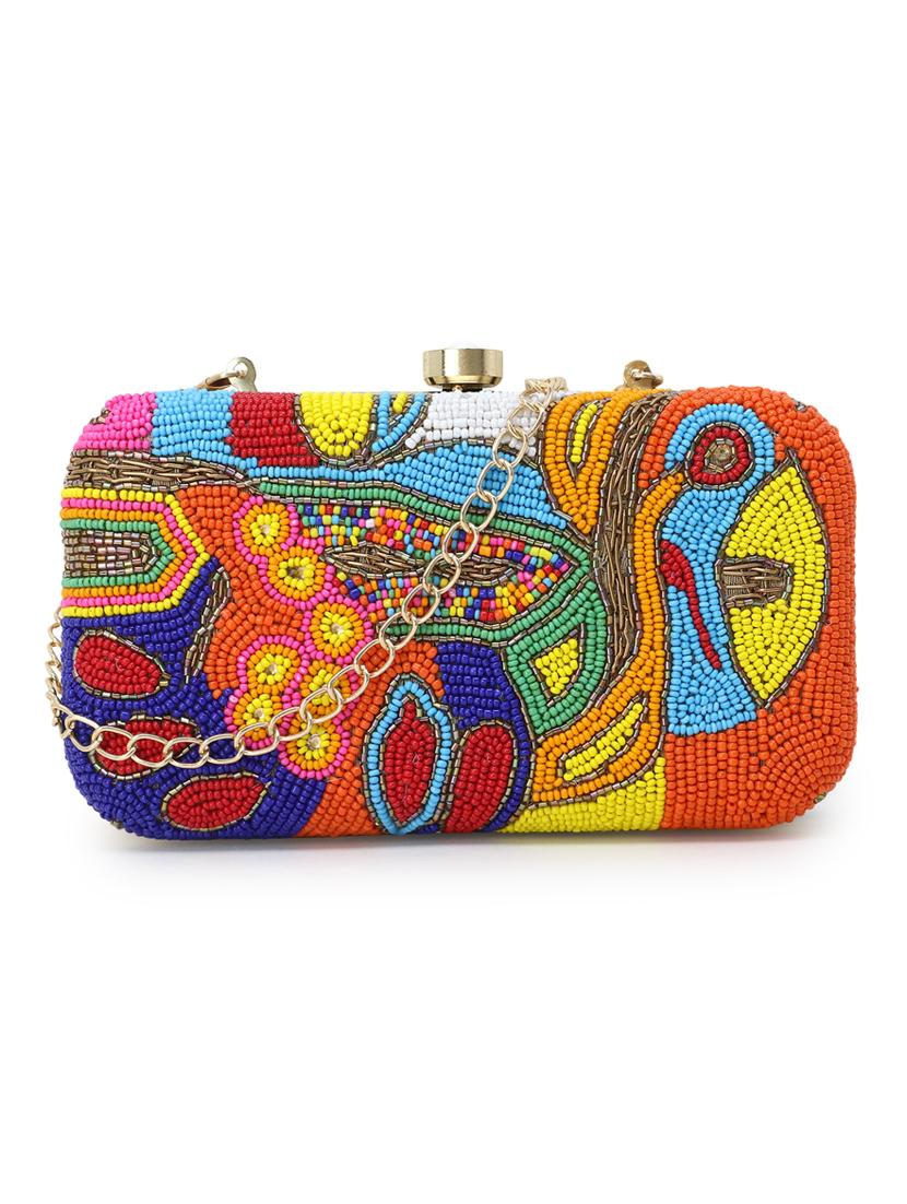 multi color  faux silk box clutch - 17695028 -  Zoom Image - 0